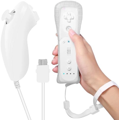 Leikurvo Wii-Fernbedienung Gamecontroller: Wii Controller Remote mit Nunchuck, Nunchuk Controller für Wii Vernbedinung Remote Plus Ersatz Kontroller Jostick Game Handle für Wii/Wii U Konsole(Weiß)