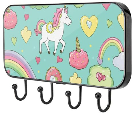 etoenbrc Crochets muraux en forme de licorne de dessin animé, 4 crochets en fer pour accrocher manteaux, porte-manteaux décoratifs pour mur, très résistants pour vêtements, sacs, clés