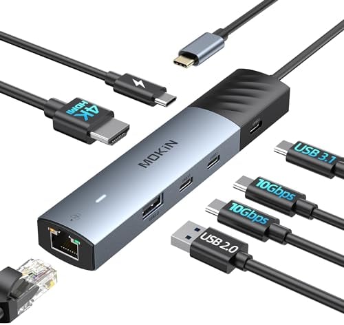 MOKIN USB C HUB, 7 in 1 Adapter mit 4K@60HZ HDMI, Ethernet, 3*USB-C 3.1 Ports und 1*USB-A Datenanschlüsse, PD100W, RJ45, Multiport Adapter für MacBook Pro/Air, Surface, Dell XPS, HP, Thinkpad