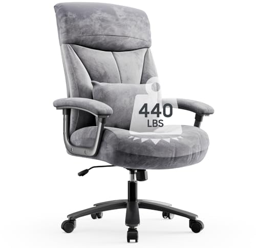 Asukale Bürostuhl Ergonomisch, Chefsessel, Schreibtischstuhl, belastbar bis 200kg, XXL breite sitzfläche, Computerstuhl, PC Stuhl, Gepolstert Hoher Rückenlehne, Lendenwirbelstütze, Samt Grau Stoff