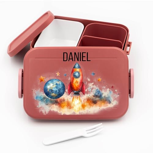 Geschenkfreude Kinder Brotdose Bento Box Midi Lunchbox für Mepal Bentobox - Weltall Astronaut Universum - 900 ml - Vivid Mauve - Kinder Brotdose - Lunchbox bento Geschenke für Junge Einschulung