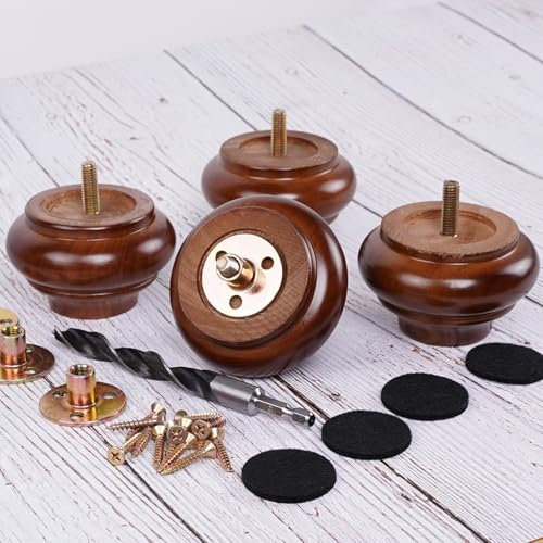 DWYL & LWYD 2 Inch Short Wood Legs for Furniture Set of 4,Heavy Duty Rubber Wood Furniture Legs Replacement Sofa Legs Couch Legs Cabinet Legs Wooden Furniture Feet (Walnut Finish,2 Inches Height)