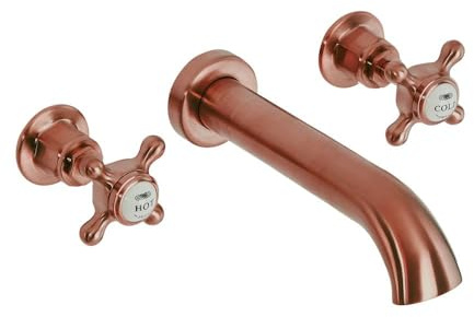 Milano Elizabeth Wall Mounted 3 Tap-Hole Bath Filler Tap Crosshead Handle - Copper