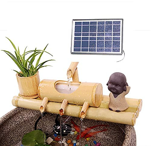 DDKYHU Fontaine à Eau Solaire, Fontaine à Eau en Bambou, décoration de Fontaine en Bambou, avec Pompe Solaire, fontaines extérieures Fontaine à Eau en rangée de Bambou