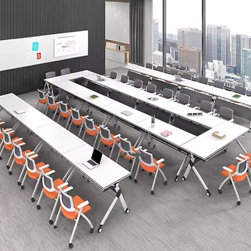 DRFGNF Konferenztisch, Klapptisch aus Stahl und Holz, multifunktionaler Büroklapptisch mit Rollen und Stopper für Büros, Konferenzen, Seminarräume (120 x 60 x 75 cm)
