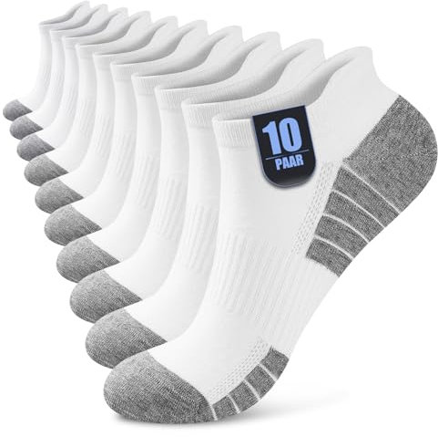 Effeet 10 Pares Calcetines Tobilleros Hombre Mujer, Calcetines Cortos Algodón Transpirables, Ideales para Deporte, Correr, Casa, Trabajo, Verano, Blanco 39-42
