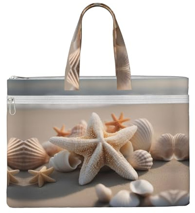 Seashell Starfish A4 Canvas Dokumententasche mit Reißverschluss, Dokumententasche mit Griff für Projekte, Meetings, Büro, Reisen
