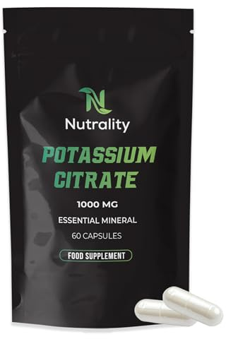 Nutrality Potassium Citrate 1000mg | High Strength 60 Capsules | High Strength Potassium Supplement | Nervous System, Muscle Contraction, Keto-Friendly