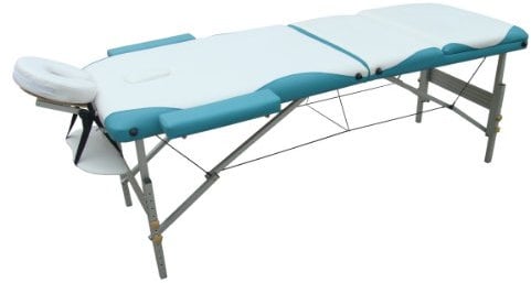 Mucola Massageliege 3 Zonen Tattooliege Aluminium | klappbar und höhenverstellbar | Portable Massagebank inkl. Zubehör Kopfstütze, Armlehnen und Tragetasche - Weiß/Grün