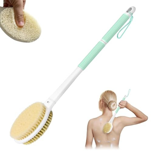 MOXYOY Spazzola esfoliante per la schiena, con manico lungo 44 cm, spazzola esfoliante per la schiena con setole rigide e morbide per donne, uomini, anziani