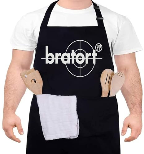 XCSJKJ Grillschürze für Männer Kochschürze Herren Schürze lustig, Grill schürze für Männer küchenschürze Herren personalisiert Grill Schürze mit 2 Taschen Grill Schürze (01-Bratort Grillschürzer)