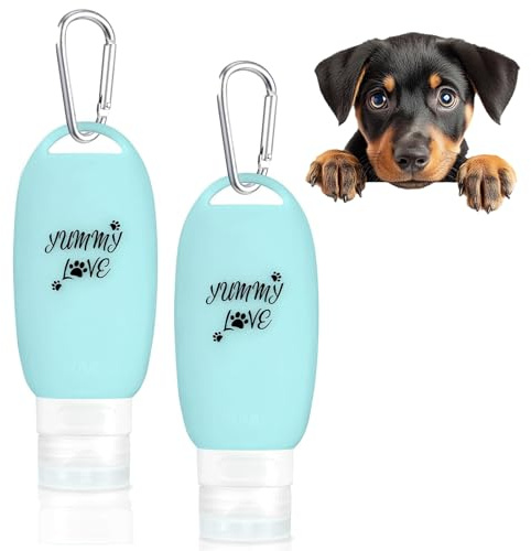 BEIMEIII Pack of 2 Food Tubes for Filling Dog 90 ml Food Tube Fillable Tubes for Dogs with Carabiner Wet Food Filling Bottles Accessories Silicone Travel Bottles for Dog Training as a Reward Green