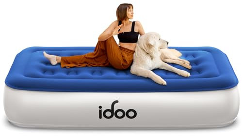iDOO Single Air Bed, Inflatable Mattress with Built-in Electric Pump, Air Mattress with Storage Bag, Blow up AirBed for Camping, Guests, Travel & Indoor, 33cm High