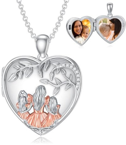 Shusukue Mutter und Tochter kette Herzförmige Halskette Medallion Zum öffnen mit Bild Halskette für Damen 925 Silber Schmuck Muttertagsgeschenk Damen