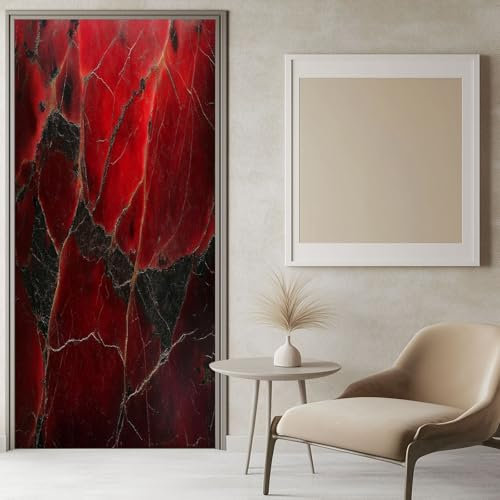 Türtapete Selbstklebend Marmor Textur rot 100x200 cm Rot, Türaufkleber Fototapete Türfolie Wasserdichte Abnehmbare Türposter Innentür Schlafzimmer Mädchen und Junge
