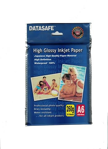 Fotopapier, glänzend, 20 Blatt, Format A6 (10 x 15 cm), 260 g/m², ideal für Tintenstrahldrucker, lebendige Farben und hoher Kontrast, hochwertige Verarbeitung