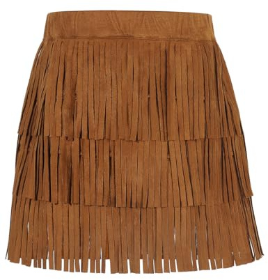 Noomelfish Fransenrock aus Wildleder für Mädchen und Damen, Boho-Quaste, mehrlagiger Rüschenrock (5–12 Jahre)