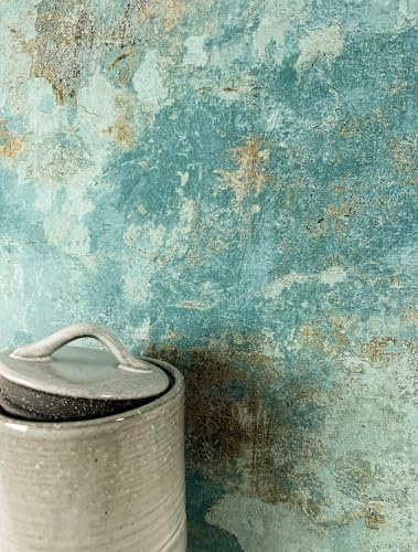 Newroom Tapete Blau Vliestapete Beton - Betonoptik Modern Türkis Braun Zement Betonwand Industrial Betontapete Industrial inkl. Tapezier-Ratgeber