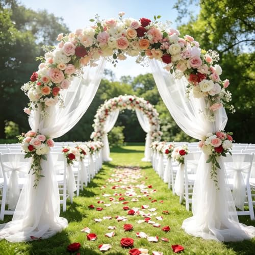 5m x 160cm Organza Stoff, Tüll Weiß Meterware Soft Tüllstoff zum Nähen,Netzstoff Dekostoff für Arbor Hochzeit Vorhang Freihanddeko Torbogen Zeremonie