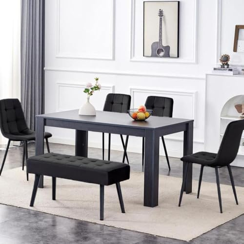KOSY KOALA Dark Grey Arrow Design Dining Table Set with Velvet Chairs & Bench