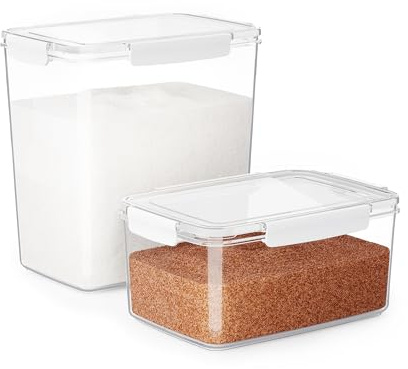 HAUSVIVO Contenitori Ermetici Alimentari Set da 2 (6L & 10L) – Contenitore Trasparente Cucina con Coperchio, Senza BPA, Ideale per Farina, Riso, Snack, Cereali e Crocchette