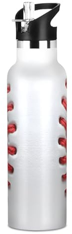 Baseball Close Up Wasserflasche Edelstahl Trinkflasche mit Strohhalm Kappe Isolierte Flasche für Jungen Mädchen Sport 567.0 g (600ml)