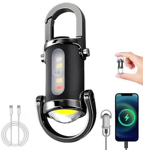 Portable Rechargeable Bright Keychain Flashlight Phone Charger, EDC Mini Taschenlampen Ladegerät, COB-Schlüsselanhänger-Arbeitsleuchte mit Powerbank & 3 Modi, Wasserdichte für Camping (Schwarz)