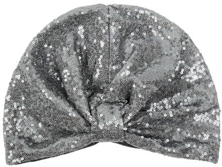 WANYI Turban Hut Damen Turban mit Pailletten Vintage Kopfwickel Mütze Glitzer Kopfschmuck Modisch Kopfbedeckung für Abschlussball Halloween Kostüm Zubehör(Dunkelgrau)