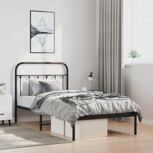 QJBSAVVA Metall Bettgestell mit Kopfteil 100x190 cm Schwarz 196x105x100 cm Unterbett Stauraum Jugendzimmer Gästebett Robustes Daybett für Schlafzimmer und Gästezimmer