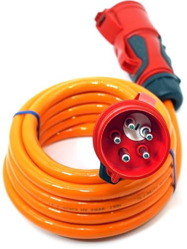 Event-Kabel & more CEE Starkstrom Verlängerungskabel – PUR orange H07BQ-F 5×6 mm² – 32A 400V – PCE Grip Phasenwender & Kupplung – Business-Line Made in Germany (Längen: 1,5m-50m) (10 Meter)