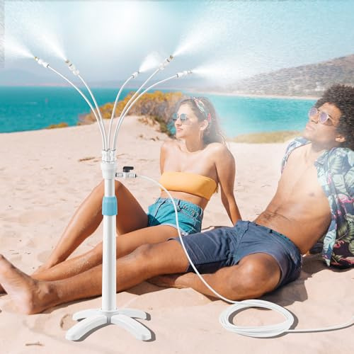 CINEMON Kit Nebulizador Jardín Terraza, Sistema de Nebulización con 5 Boquillas, Nebulizador Portatil para Patio, Nebulizador Telescópico Vertical de 360° para Eventos al Aire Libre