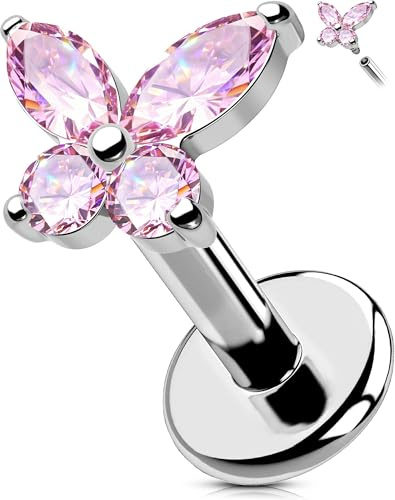 OUFER Body Piercing Labret Earrings: Titanium Lippenpiercing Stud 16G/1.2mm Internally Threaded Helix Tragus Conch Cartilage Earrings Jewellery Butterfly Medusa Bar 6/8/10/12mm