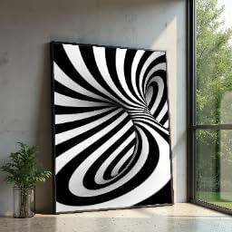 XINBAO Leinwandbild mit optischer Täuschung in Schwarz-Weiß, 3D-Wirbelstreifen-Wandbild, geometrisches Dekor, Musterleinwand, Gemälde mit visuellem Effekt (30 x 40 cm/rahmenlos)