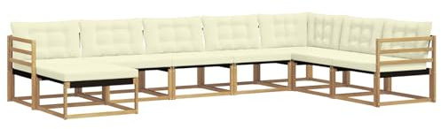vidaXL Outdoor-Sofagarnitur mit Kissen 8 pcs Weiß und Creme, Moderne Garten-Sofa-Set, robuster Akazienholz, Bequeme Liege, stilvolle Freizeitmöbel für draußen
