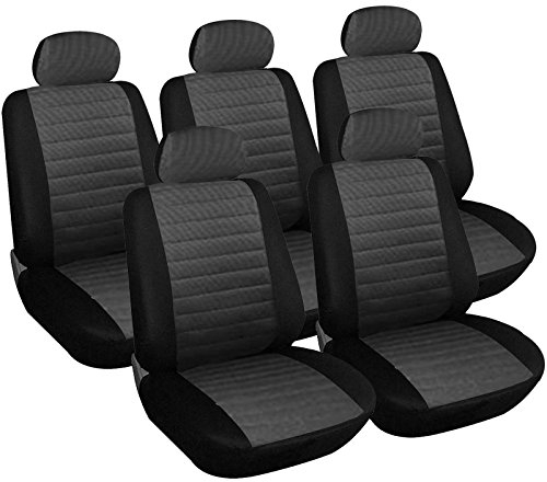 WOLTU Set Coprisedili Auto 5 Posti Per Pkw, Van Seat Cover Protezioni Universali per Macchina Tessuto Poliestere Nero/Grigio