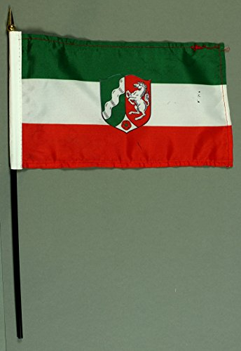 Buddel-Bini Handflagge Tischflagge Nordrhein Westfalen NRW 15x25 cm mit 37 cm Mast aus PVC-Rohr, ohne Ständerfuß