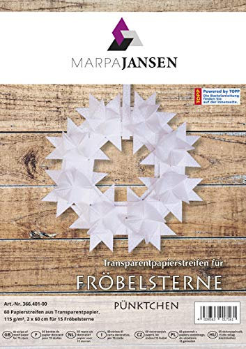 MarpaJansen Papierstreifen für Fröbelsterne - (2 x 60 cm, 60 Streifen, 115 g/m²) - Transparentpapier - Pünktchen weiß