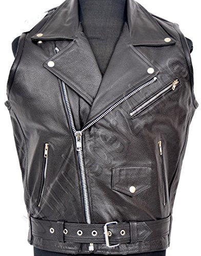 LEDER24H Rockabilly Motorrad Lederweste schwarz 1066 (Schwarz, XL)