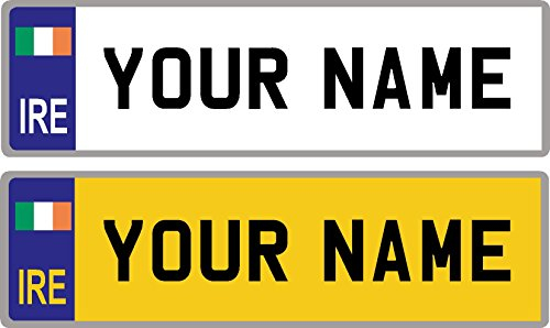 2 x Personalised Self-Adhesive Ireland Flag 14 x 4 cm Number Plate Stickers For Childrens Kids Ride on Car, Bike, Bedroom Doors, Wheelchair, Mobility Scooter by Ellis Graphix