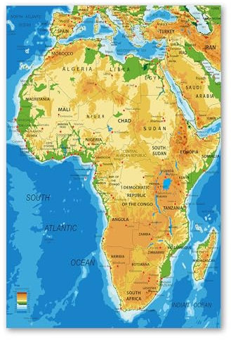 Postereck - 1043 - Afrika Karte, Länder Hauptstädte in Englisch - Unterricht Klassenzimmer Schule Wandposter Fotoposter Bilder Wandbild Wandbilder - Poster - 3:2-30,0 cm x 20,0 cm