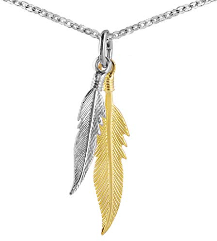 Materia Feder Kettenanhänger 925 Sterling Silber vergoldet mit Halskette Frauen KA-132-G_K30-70 cm