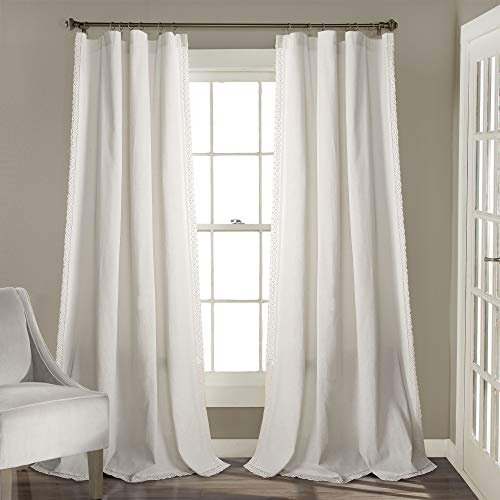 Lush Decor Rosalie - Coppia di tende per finestra filtranti la luce, stile rustico e francese, stile rustico e senza tempo, romantiche finiture in pizzo, 137 x 213 cm, colore: bianco