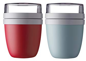 Mepal | Lunchpot Ellipse Mixed | Nordic Red + Nordic Green | Müslibecher to go | Unterteilung für Joghurt & Müsli | 500 ml + 200 ml | Geeignet für Gefrierschrank, Mikrowelle & Spülmaschine
