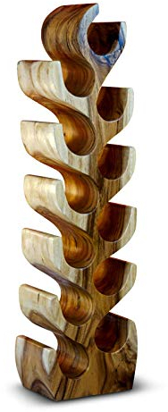 Kinaree XL Suar Weinregal für 12 Flaschen – Handgefertigtes Holzregal aus Massivholz – Dekoratives Flaschenregal für Wohnzimmer, Küche oder Bar