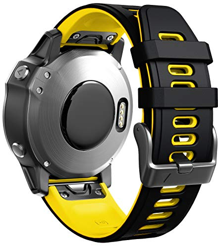 ANBEST Armbänder Kompatibel mit Garmin Fenix 7S/6S Pro/Fenix 5S Armband, Schnellverschluss Silikon 20mm Ersatzarmband für Fenix 5S Plus/D2 Delta S(Schwarz/Gelb)