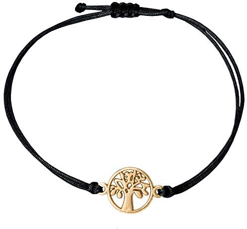 Selfmade Jewelry Armband Damen Lebensbaum Roségold Handgemachtes Makramee Armbändchen Größenverstellbar Inkl. Geschenk-Verpackung (Rosegold - Schwarz)