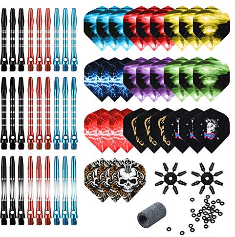 Tezoro Dart Accessories Kit Including Aluminum Dart shafts,Dart Flights, Flight Savers, Sharpener, O-Rings -Bulk Pack of 104 Pieces