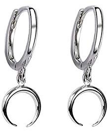 Tiny Moon Dangle Hoop Ohrringe für Frauen Mädchen Teens S925 Sterling Silber Charms Hoops Crescent Halbmond Horn Drop Tiny Cuff Cartilage Helix Minimalistisch Poliert Ohrringe Modeschmuck, Mit