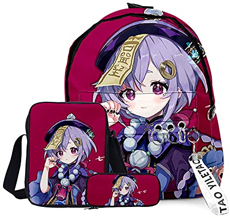 Anime Game Venti Klee Rucksack High School Student Schultasche 3-teiliges Set Rucksack Schultertasche Stifteetui für Teenager Jungen Mädchen, Typ5, 29x40x13cm