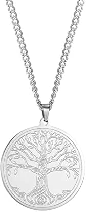 Arbre de Vie Viking Collier en Acier Inoxydable Argent Talisman Amulette Longue Chaîne Colliers Vintage Bijoux pour Hommes Cadeau